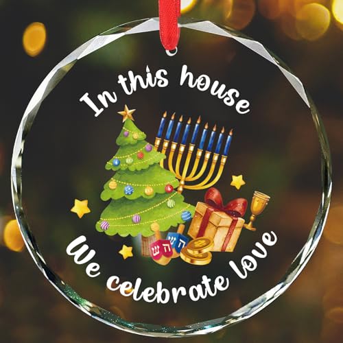 Hanukkah Christmas Ornament with Menorah & Dreidel - Crystal Hanuka Decoration