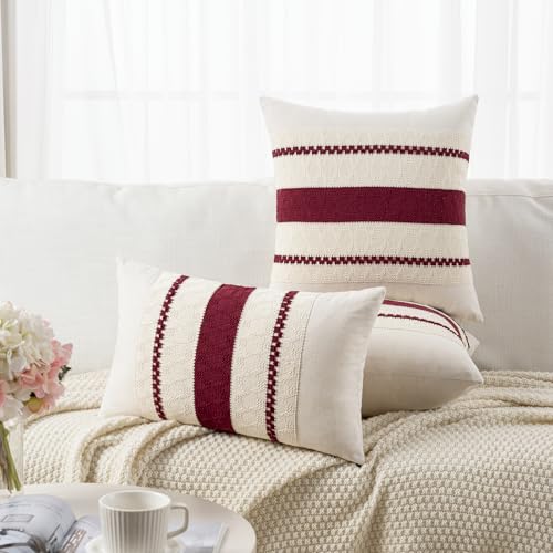 Fancy Homi Set of 2 Burgundy Boho Throw Pillow Covers 22x22 Inch for Couch Bed Sofa