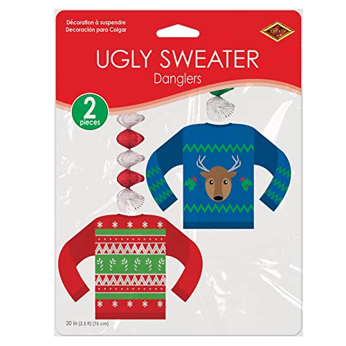 Beistle Ugly Sweater Danglers – 30 inch, Multicolor (2-pack) – Holiday Ceiling Decor