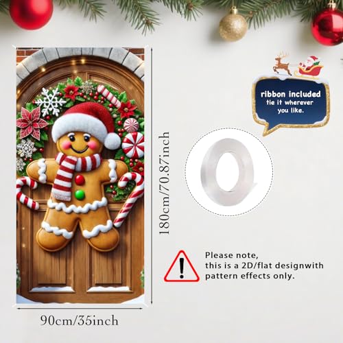 Nuxovilar Christmas Door Cover Banner Gingerbread Wreath Peppermint - DJ00031