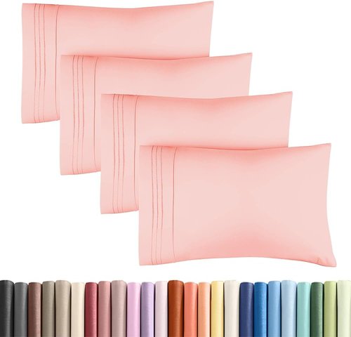 King Standard Pillow Cases - Soft Hotel Quality Pillowcase Covers | Comfy & Machine Washable - 4 Piece Set in Baby Pink