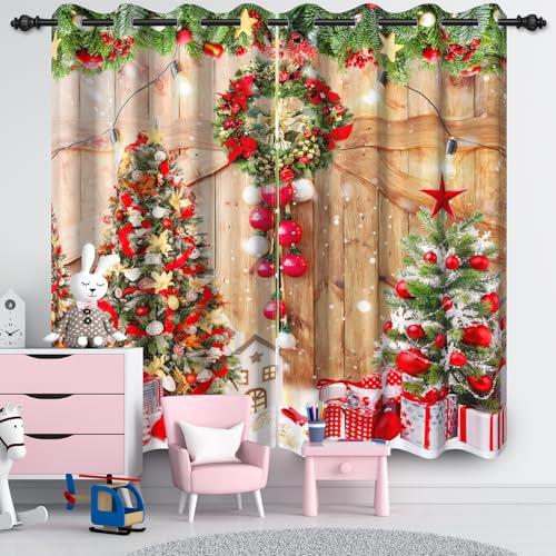 Orange Christmas Blackout Curtains 42x84 Inches Pack of 2 Washable Home Decor