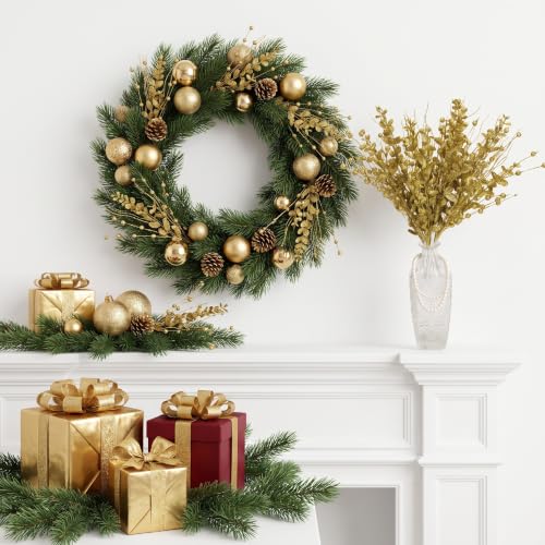 Sousi 24 Pack Gold Glitter Berry Stem - Christmas Glitter Twig Ornaments for Tree & Wreath, Holiday Decor