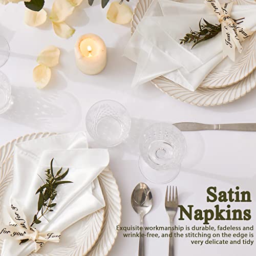 12-Pack Satin Cloth Napkins, 17x17 Inch White Washable Table Napkins