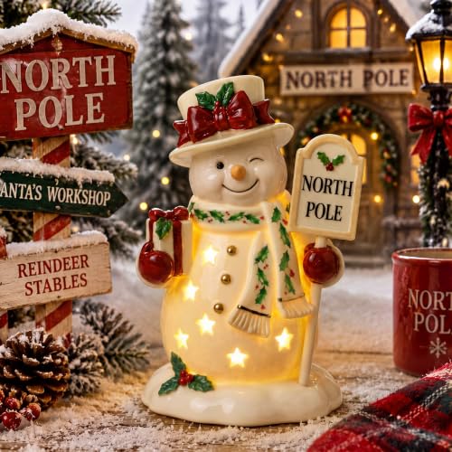 VIHOSE 7 Inch Ceramic Lighted Snowman Figurine with LED Holiday Lights