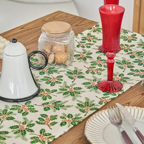 Haipey Style 3 Christmas Table Runner 13x72in - Linen & Polyester, Glitter Tree Design