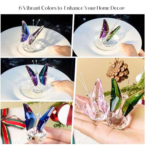 6-Piece Crystal Butterfly Figurine Set - Handcrafted Glass Sculptures