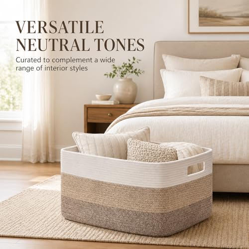 Large Cotton Rope Storage Basket - 22" x 17" x 12" Woven Organizer