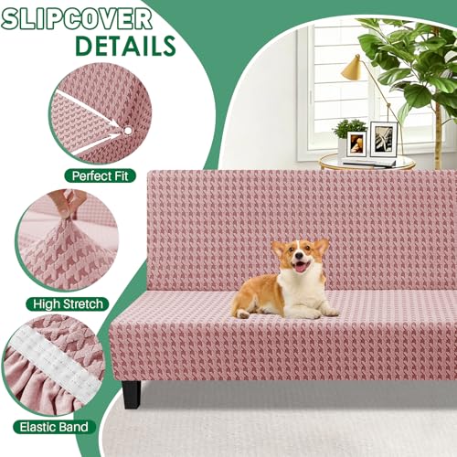 Stretch Armless Futon Cover (67-82 Inch) - Washable Furniture Protector, Pink