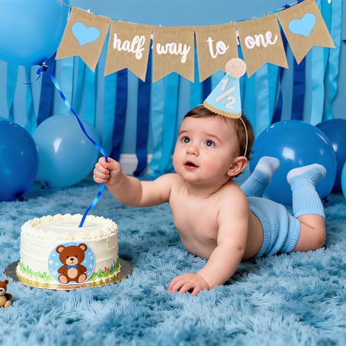 1/2 Birthday Party Hat and Banner Set for 6 Month Half Way to One Baby