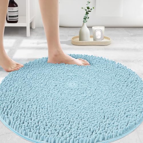 Extra Large Round Chenille Bath Mat - 48" Soft Plush Non-Slip Rug