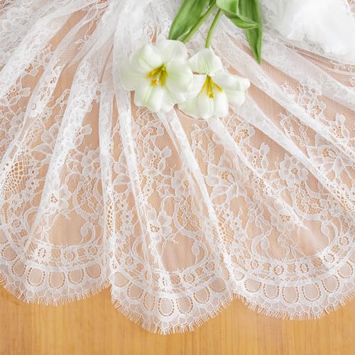 White Lace Tablecloth 5 Pieces 60x120 Inches Embroidered Floral Design