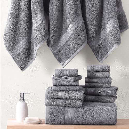18-Piece Cotton Bath Towel Set - Soft, Absorbent Terry Towels in Grey