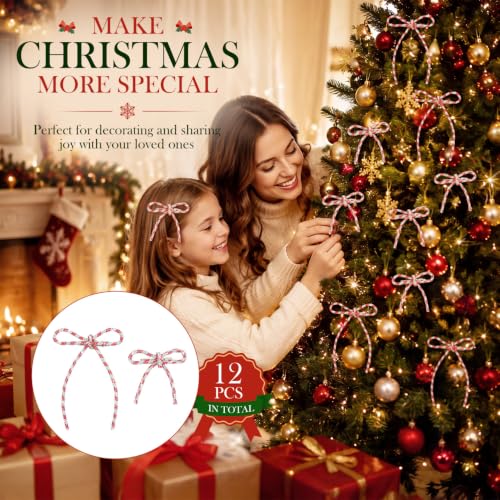 Didiseaon 12 Pack Christmas Red & White Rhinestone Bow Ornaments with Clips