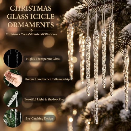 Patelai 70 Pcs Glass Icicle Christmas Tree Ornaments - 4 Sizes Holiday Decor