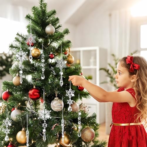 Crystal Snowflake Christmas Ornaments 10-Pack Acrylic Hanging Decorations for Tree