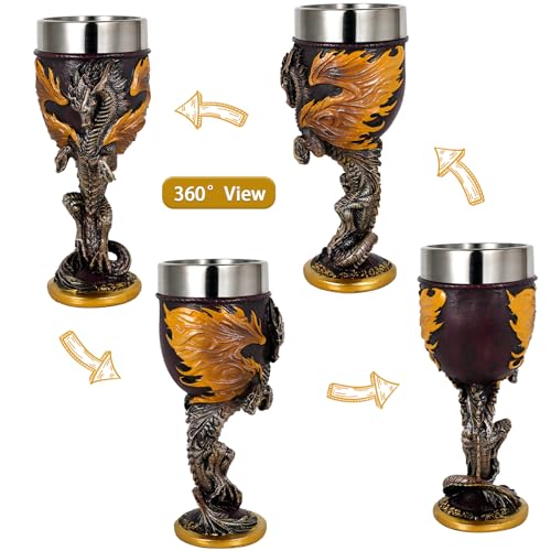 Medieval Flame Dragon Wine Goblet - 7oz Stainless Steel Fantasy Chalice