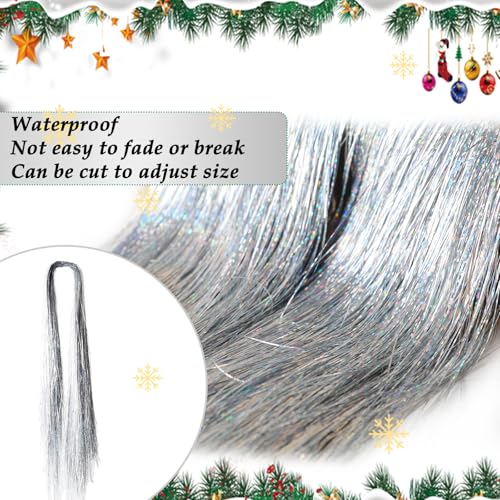 Silver Christmas Tinsel Icicles - 2000 Strands Iridescent Tree Decor, 19.7"