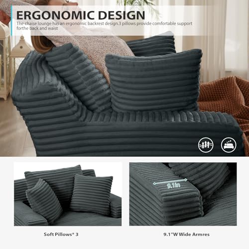 50-Inch Oversized Corduroy Chaise Lounge Chair, Dark Grey Sleeper Couch