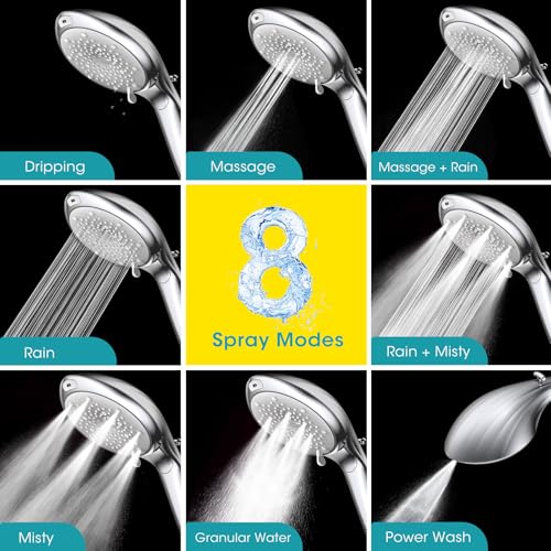 Filtered Handheld Shower Head with Hose - 8-Spray High Pressure Water Softener