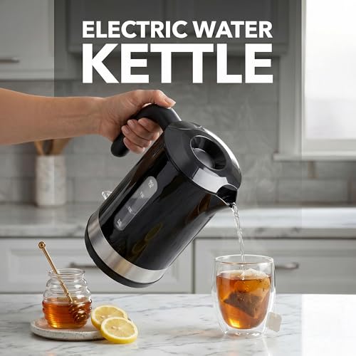 OVENTE 1.8L Electric Tea Kettle Black – Fast Boil, Easy Fill, BPA-Free