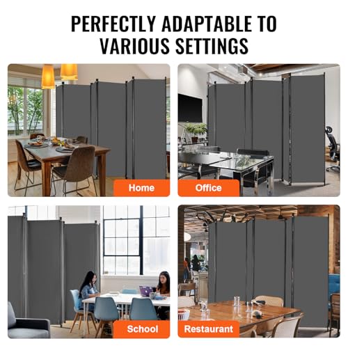 6-Panel Folding Room Divider, Portable Privacy Screen Partition, Grey