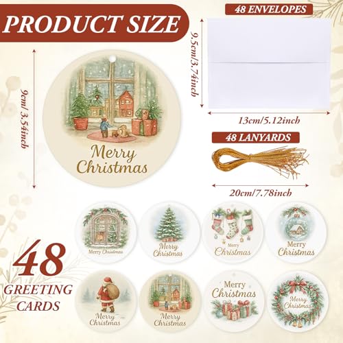 Motiskyy Christmas Round Cards with Envelopes & Lanyards - Holiday Party Supplies