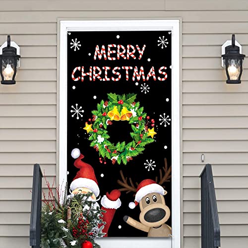 Christmas Door Cover Santa Reindeer Snowflake Banner for Holiday Decoration