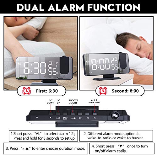 Digital Projection Alarm Clock with Ceiling Projector & USB Charging