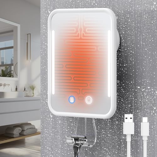 Gospire White Heated Fogless Shower Mirror with LED Light & Rotation