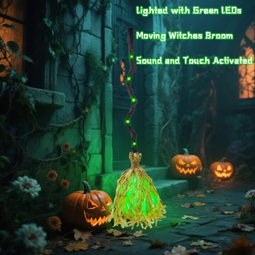 35" Animated Witches Broomstick - Sound & Touch Activated Halloween Decor
