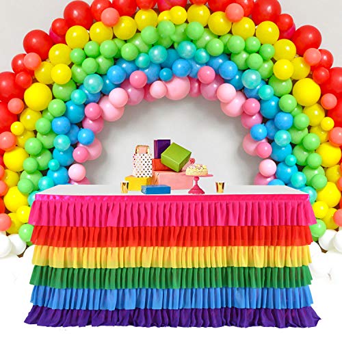 Rainbow Unicorn Tutu Table Skirt 14ft Bright Rainbow for Birthday & Party Decorations