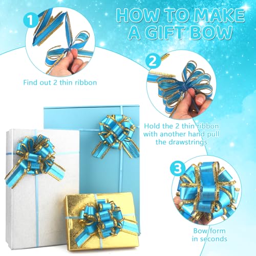 Light Blue Gift Bow Wrap Pull Bows 6 pcs Christmas Wedding Party Decorations