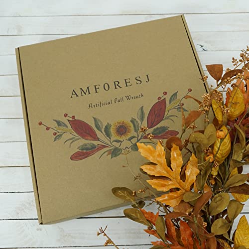 Artificial Fall Wreath with Pumpkin and Oak Leaves for Front Door