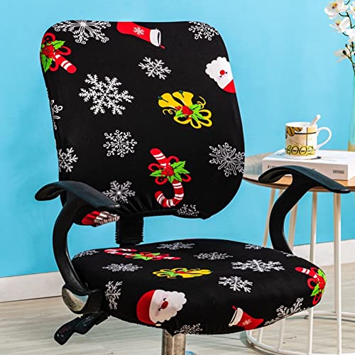 VIOKKO Christmas Office Chair Cover 2-Piece Waterproof Stretchable Seat & Back Protector, Merry Christmas - Black