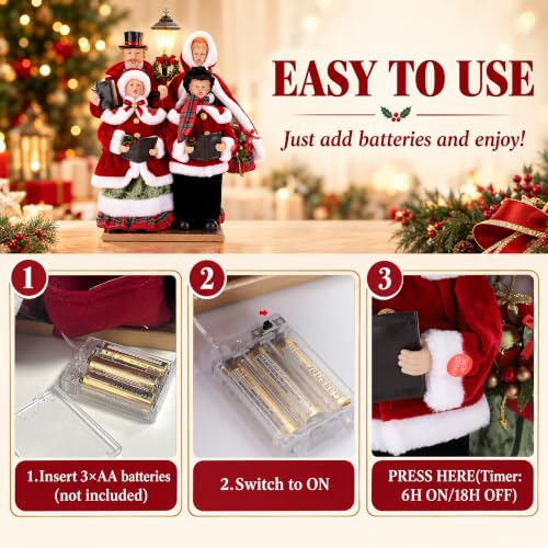 Lighted Christmas Carolers Figurines Set with Street Lamp - 21 Inch Holiday Decor