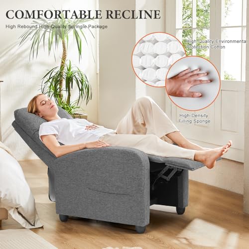 Fabric Recliner Chair with Lumbar Support for Living Room, Gray
