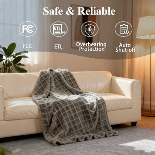 Electric Heated Throw Blanket, 50x60 Fleece Blanket with 12 Heat Levels