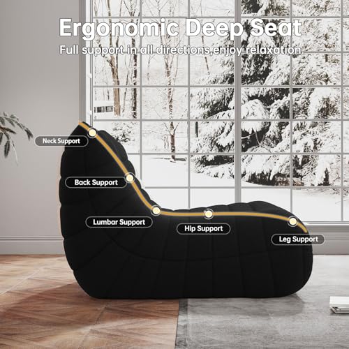 Ergonomic Memory Foam Bean Bag Chair - Soft Teddy Fabric Floor Sofa