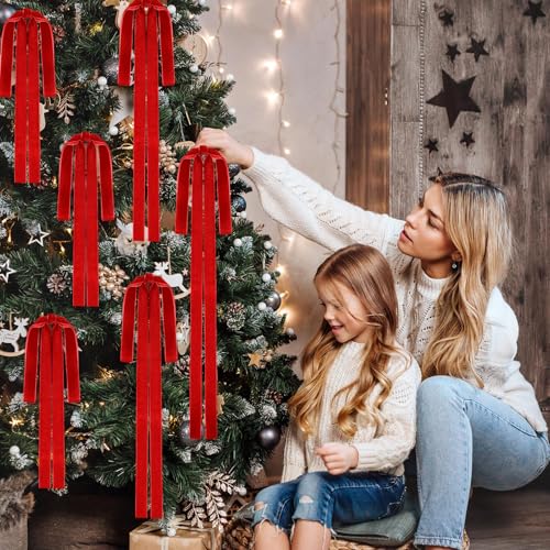 Janinka Red Velvet Christmas Bow Set - 12 Decorative Holiday Ornaments