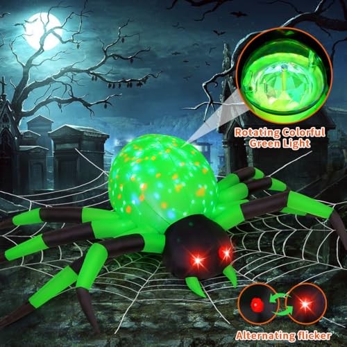 9FT Halloween Inflatable Green Spider Outdoor Lawn Decor with Built-In LEDs