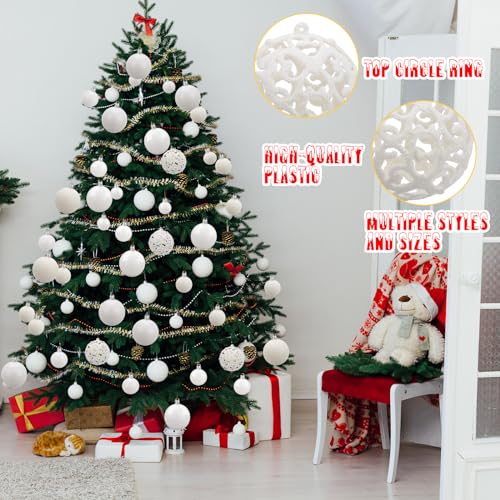 Yunsailing 100 Pcs Christmas Ball Ornaments Baubles - White (3 Sizes) Matte/Shiny/Hollow/Glitter
