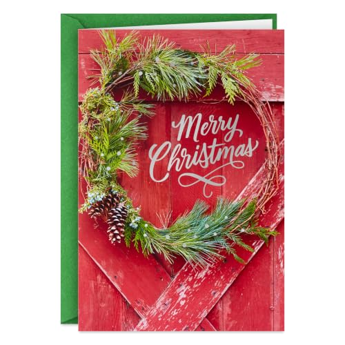 Hallmark Rustic Christmas Cards with Envelopes, 40-Pack - Barn Door Wreath Design