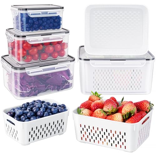 Freshmage Fruit Storage Containers for Fridge with Removable Colander 4 PCS