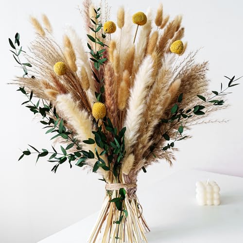 Boho Dried Flower Bouquet with Pampas Grass and Eucalyptus Olive Green