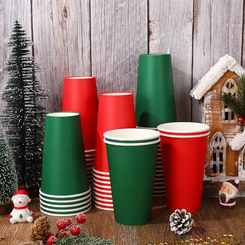 Whaline 16oz Christmas Paper Cups (50 Count) Red & Green Disposable Holiday Cups