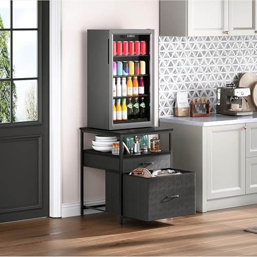 Mini Fridge Stand with 3-Tier Storage and Fabric Drawers, 22-Inch Tabletop