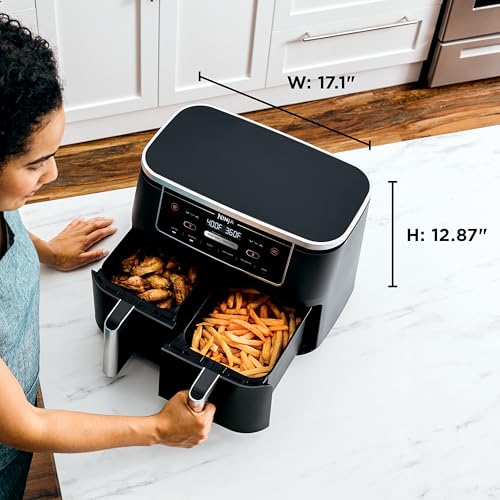 10 Qt Dual Zone Air Fryer with 2 Baskets - 6-in-1 Electric Cooker, Black