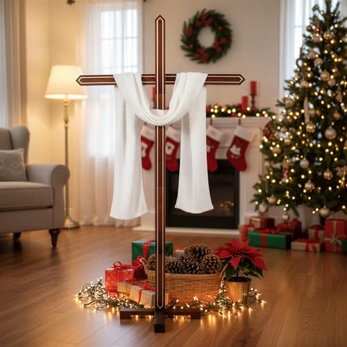 Large Wooden Cross for Church and Religious Decor - 71 Inch Standing Cross