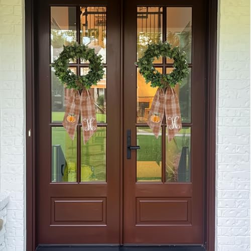 Autumn Plaid Wreath Sash with Pumpkin Embroidery and White Letters